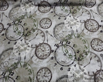 Premium Flannel Fabric - On Time Mist Time Pieces Premium Flannel - By the yard - 100% Premium Cotton Flannel