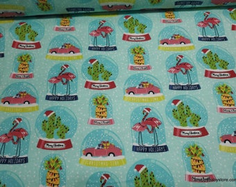 Christmas Flannel Fabric - Snow Globe Vacation - By the yard - 100% Cotton Flannel