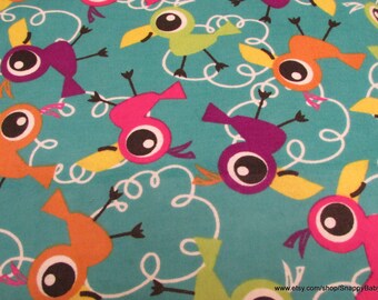 Flannel Fabric - Big Eyed Birds - By the yard - 100% Cotton Flannel