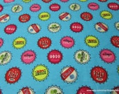 Flannel Fabric - Bottle Caps - By the yard - 100% Cotton Flannel