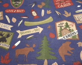 Flannel Fabric - Cabin Main Navy - By the yard - 100% Cotton Flannel