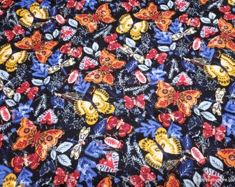 Flannel Fabric - Poppy Butterflies - By the yard - 100% Cotton Flannel