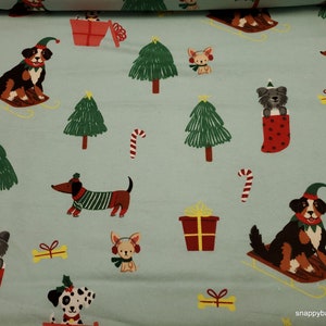 Christmas Flannel Fabric - Christmas Dogs - By the Yard - 100% Cotton Flannel