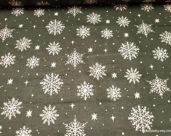 Christmas Flannel Fabric - Warm Winter Wishes Forest Green Snowflakes - By the yard - 100% Cotton Flannel