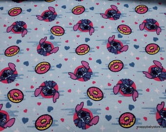 Character Flannel Fabric - Disney Lilo and Stitch Donut - By the yard - 100% Cotton Flannel