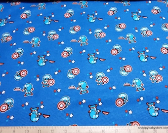 Character Flannel Fabric - Marvel Captain America Blue - By the yard - 100% Cotton Flannel