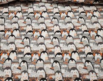 Christmas Flannel Fabric - Cozy Penguins - By the yard - 100% Cotton Flannel