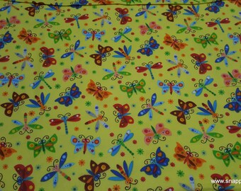 Flannel Fabric - Happy Folk Butterflies and Dragonflies Yellow - By the yard - 100% Cotton Flannel