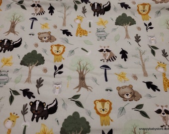 Premium Flannel Fabric - Its a Boy Baby Animals Aqua Trees - By the yard - 100% Premium Cotton Flannel