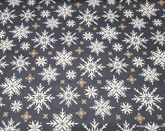 Christmas Flannel Fabric - Yuletide Large Snowflakes on Gray - By the yard - 100% Cotton Flannel