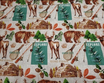 Flannel Fabric - Cabin Life - By the yard - 100% Cotton Flannel