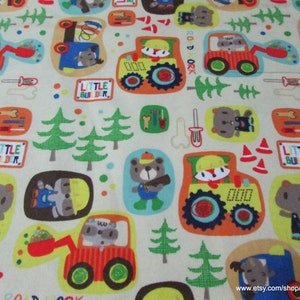 Flannel Fabric Little Builders Construction By the yard 100% Cotton Flannel image 1