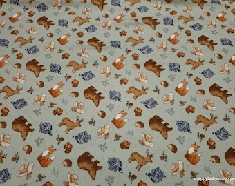Premium Flannel Fabric - Woodland Animals Pistachio - By the yard - 100% Premium Cotton Flannel