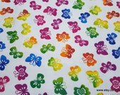 Flannel Fabric - Rainbow Butterflies on White - By the yard - 100% Cotton Flannel