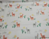 Flannel Fabric - Alpaca and Cactus Allover - By the yard - 100% Cotton Flannel