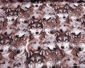 Flannel Fabric - Wolf Heads Packed - By the Yard - 100% Cotton Flannel
