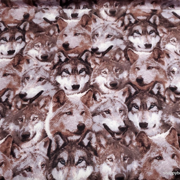 Flannel Fabric - Wolf Heads Packed - By the Yard - 100% Cotton Flannel