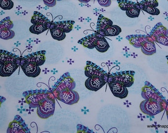 Flannel Fabric - Patterned Butterflies - By the Yard - 100% Cotton Flannel