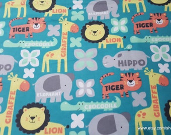 Flannel Fabric - Zoo Animals with Words - By the yard - 100% Cotton Flannel