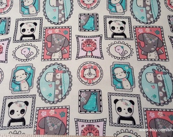 Flannel Fabric - Jungle Frames Cream - By the yard - 100% Cotton Flannel