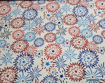 Flannel Fabric - Red Blue Fireworks - By the yard - 100% Cotton Flannel
