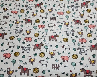 Flannel Fabric - Farm Animal Doodles - By the yard - 100% Cotton Flannel