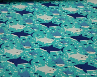 Flannel Fabric - Sharks and Fish Multi - By the yard - 100% Cotton Flannel
