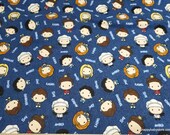 Character Flannel Fabric - Friends Character Toss on Blue - By the yard - 100% Cotton Flannel