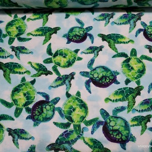 Flannel Fabric - Blue Watercolor Turtles - By the Yard - 100% Cotton Flannel