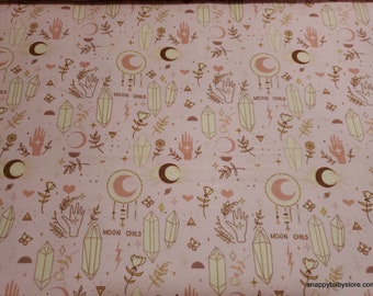 Flannel Fabric - Moon Child Main Pink - By the yard - 100% Cotton Flannel