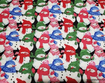 Christmas Flannel Fabric - Packed Snowmen - By the yard - 100% Cotton Flannel