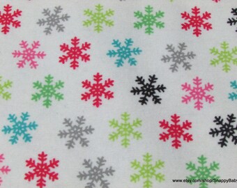 Christmas Flannel Fabric - Colorful Snowflakes - By the Yard - 100% Cotton Flannel