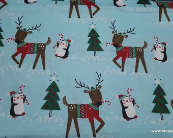 Christmas Flannel Fabric - Reindeer in Sweaters - By the yard - 100% Cotton Flannel