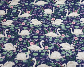Flannel Fabric - Curious Swans - By the yard - 100% Cotton Flannel