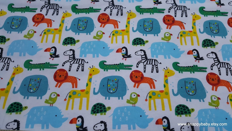 Bright Safari Animals 100/% Cotton Flannel By the yard Flannel Fabric