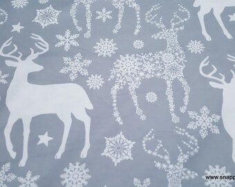 Christmas Flannel Fabric - Snowflake Deer Gray - By the yard - 100% Cotton Flannel