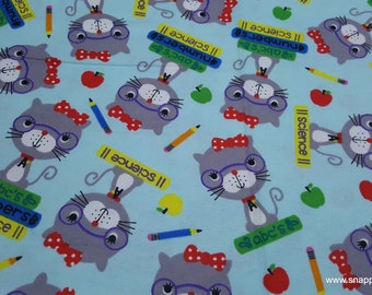 Flannel Fabric - Smarty Cats - By the yard - 100% Cotton Flannel