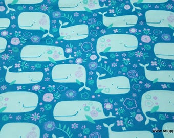 Remnant Flannel Fabric - Pretty Whales - Choose your Size - 100% Cotton Flannel