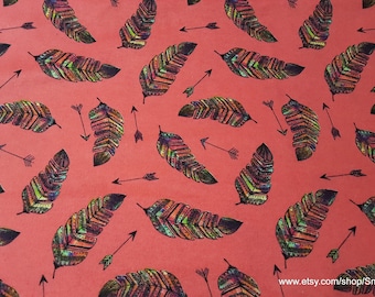 Flannel Fabric - Rainbow Feather Arrows - By the yard - 100% Cotton Flannel