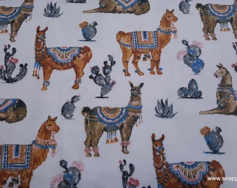 Flannel Fabric - Desert Llama on White - By the yard - 100% Cotton Flannel