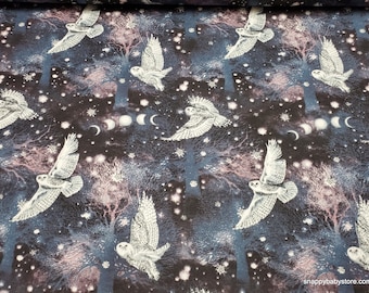 Flannel Fabric - Winter Solstice Moon Phases and Owls - By the yard - 100% Cotton Flannel