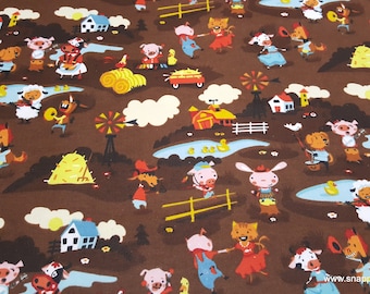 Flannel Fabric - Harmony Farm Main Brown - By the yard - 100% Cotton Flannel
