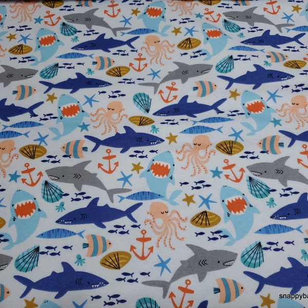Premium Flannel Fabric - Sea Mist Sea Friends Premium - By the yard - 100% Cotton Flannel
