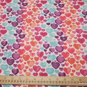 Flannel Fabric Watercolor Hearts Pink Purple By the yard 100% Cotton Flannel image 2