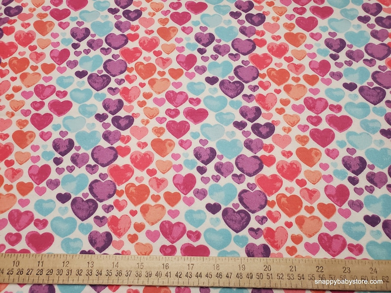 Flannel Fabric Watercolor Hearts Pink Purple By the yard 100% Cotton Flannel image 2