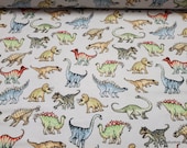 Flannel Fabric - Dinosaurs on Gray - By the yard - 100% Cotton Flannel