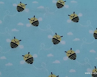 Flannel Fabric - Bee Tossed on Blue - By the yard - 100% Cotton Flannel