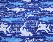 Flannel Fabric - Sharktastic - By the yard - 100% Cotton Flannel