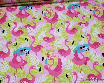 Flannel Fabric - Vacation Flamingos Pink - By the yard - 100% Cotton Flannel