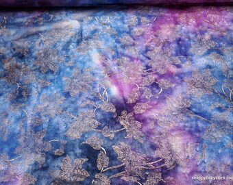 Premium Flannel Fabric - Moonlight Textures Leaf Aqua Purple Blue Metallic - By the Yard - 100% Cotton Premium Flannel